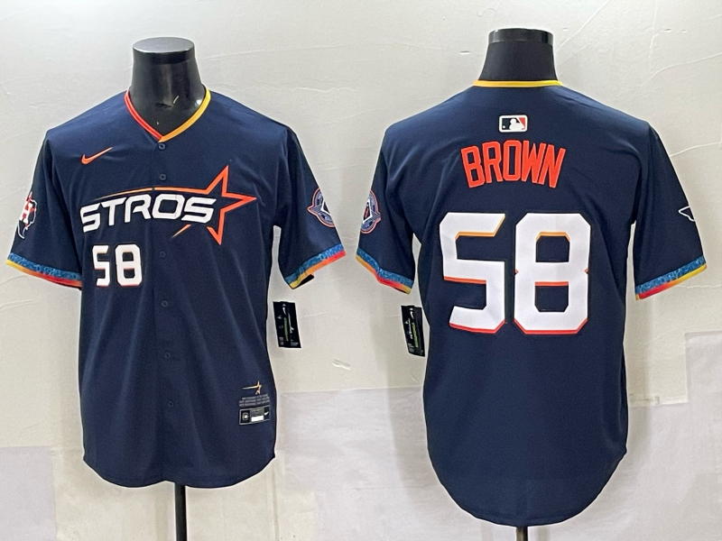 Men Houston Astros #58 Brown Blue  Nike MLB Jersey 2025 style 03